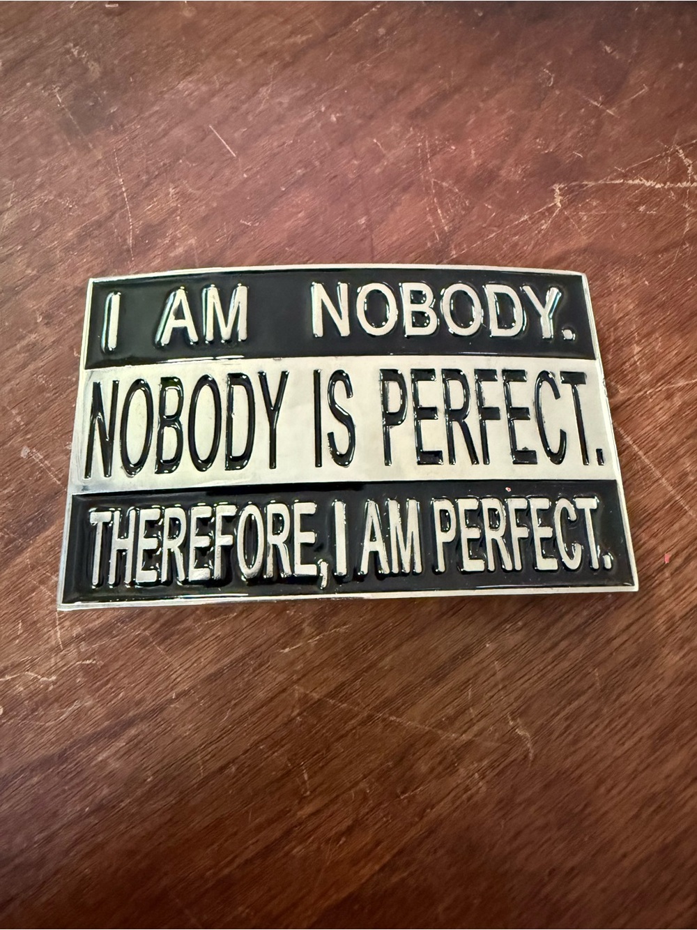 I Am Not Perfect Inspirational Quote Silver & Black Belt Buckle Bottle Opener